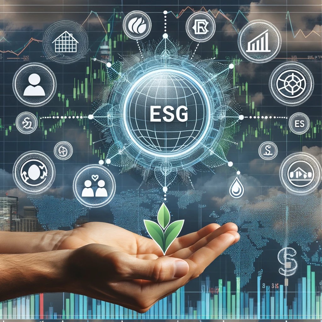 DALL·E 2024-05-30 00.01.59 - A visual representation of the integration of ESG (Environmental, Social, and Governance) factors with Smart Beta strategies. The image includes icons